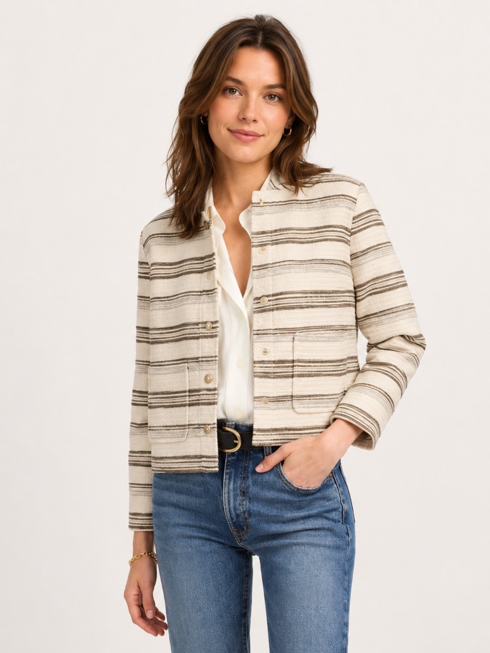 Madewell Striped Tweed Lady Jacket Safari Khaki Cropped Women’s Small